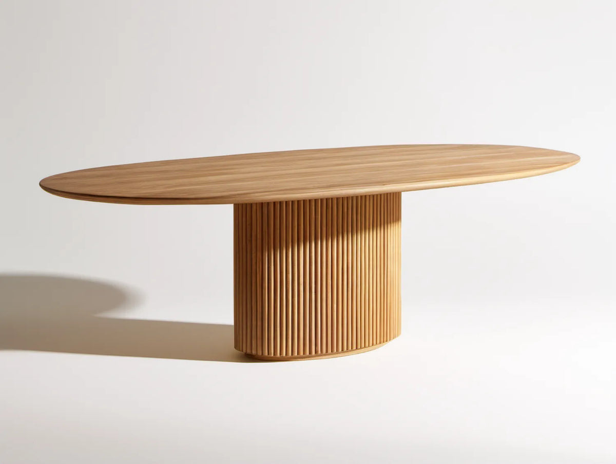 Owalny stół do jadalni jasnobrązowy, MDF z fornirem dębowym, 200 x 100 x 75 cm