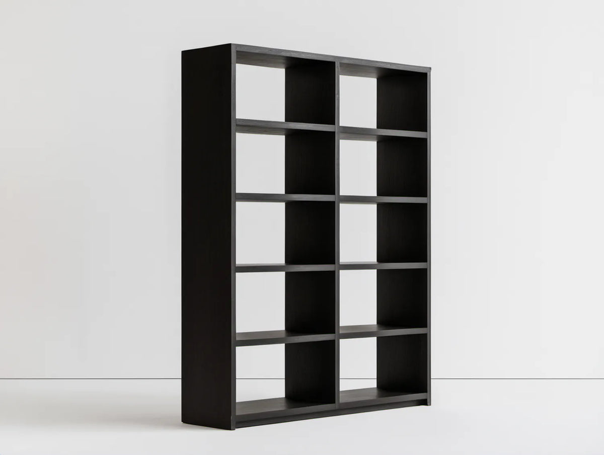 Czarny regał na książki z płyty wiórowej 80 x 24 x 180 cm, 10 wnęk