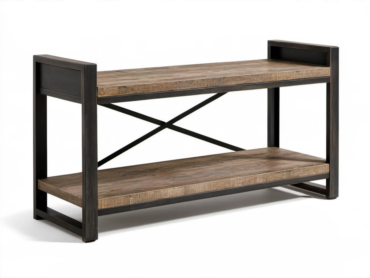 Dwupoziomowy regał brązowo-czarny z płyty MDF i stali 120 x 35 x 80 cm