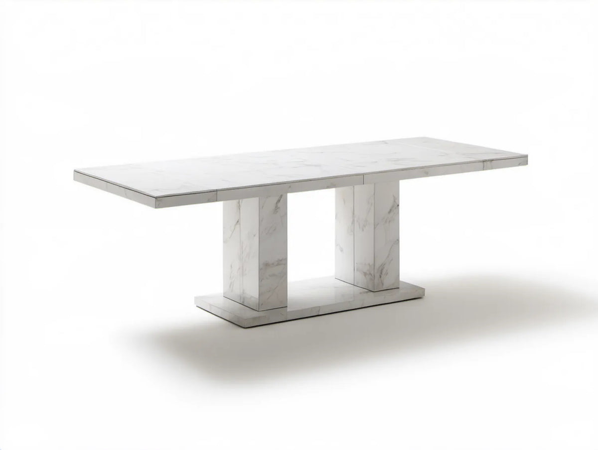 Biało-szary stół jadalniany z MDF z efektem marmuru, 180 x 90 x 76 cm