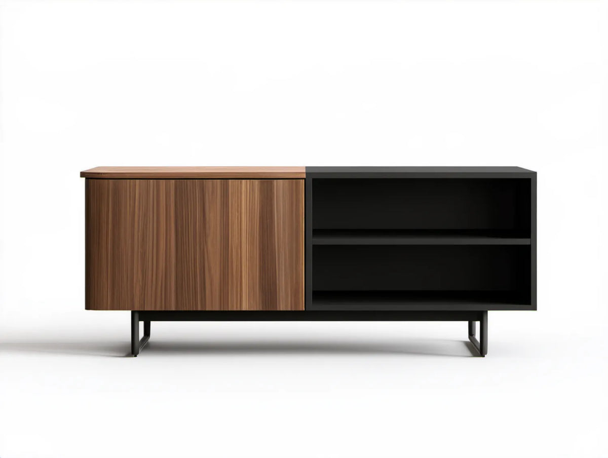 Szafka RTV z drzwiami przesuwnymi i 2 półkami, czarno-orzechowa, 160 × 40 × 65 cm