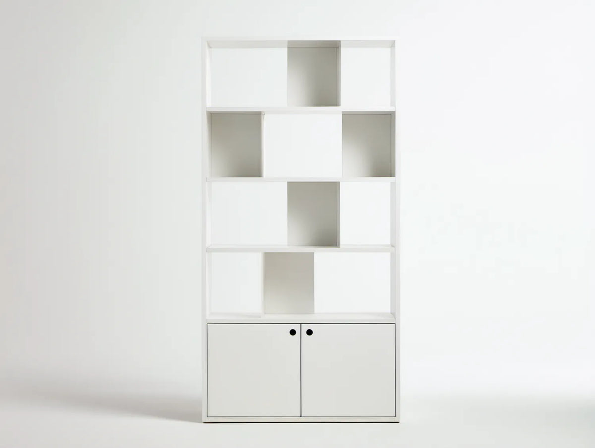 Biały regał z szafką 80 x 30 x 200 cm z laminowanej płyty wiórowej