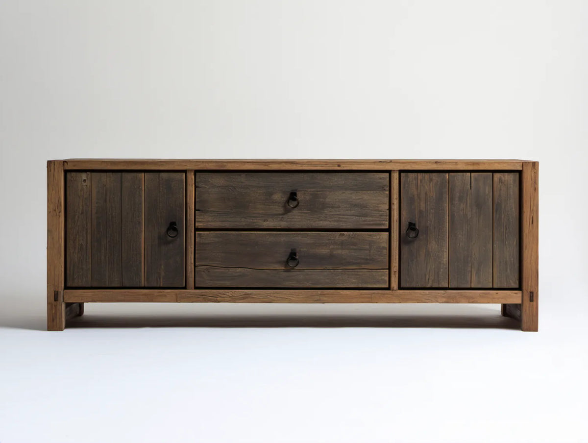Szafka RTV z litego drewna mango, ciemnobrązowa, 180 x 45 x 75 cm